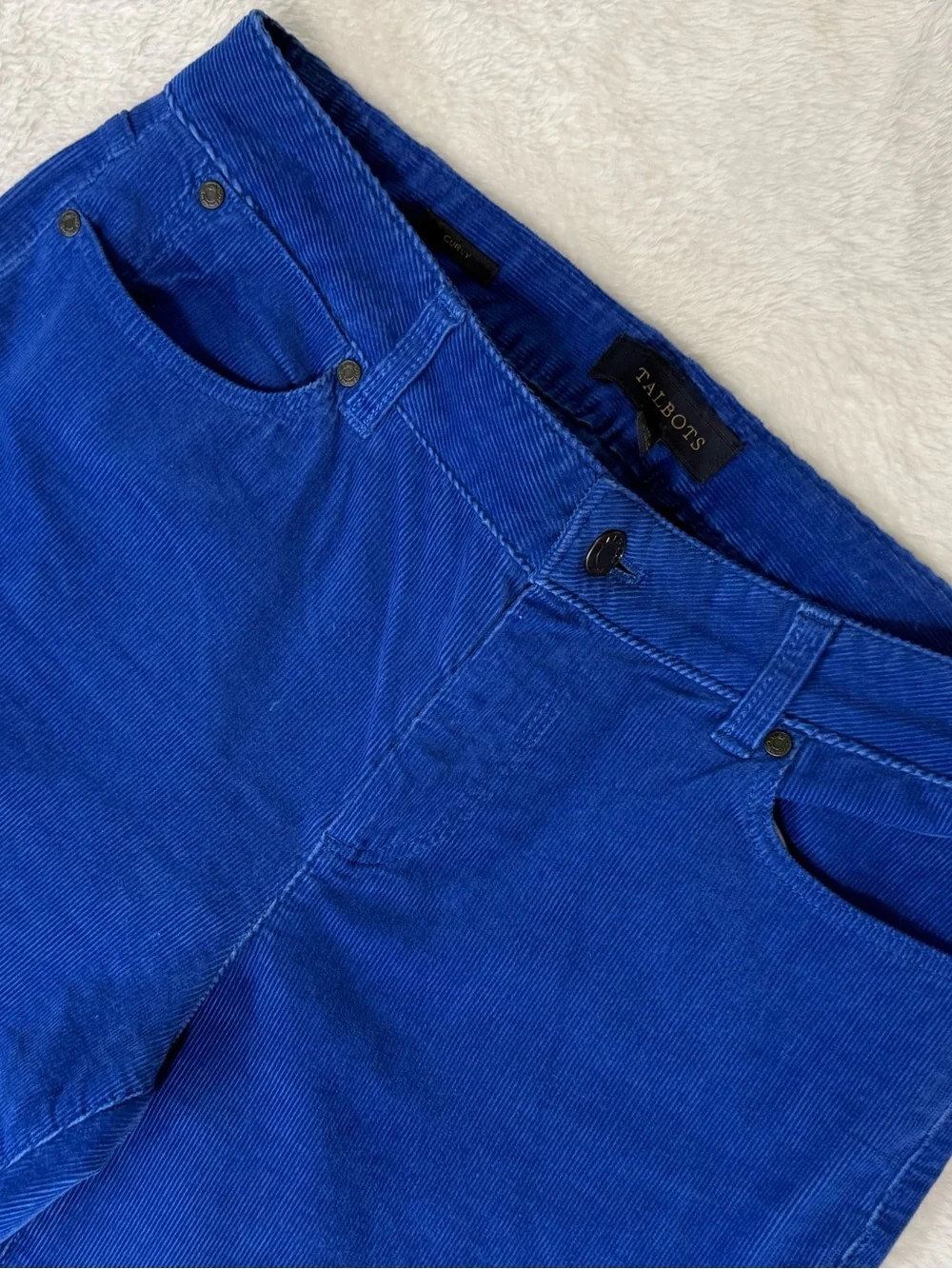 Talbots Curvy Fit Stretch Corduroy Straight Leg Pants Royal Blue 10